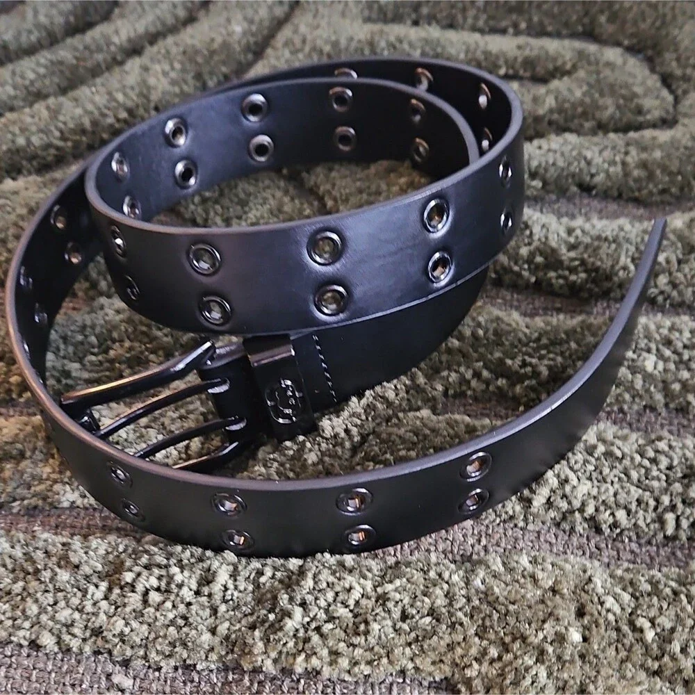 Ecko Unltd. Men's Black Grommet Belt Size 42 1 3/4in Adjustable Metal